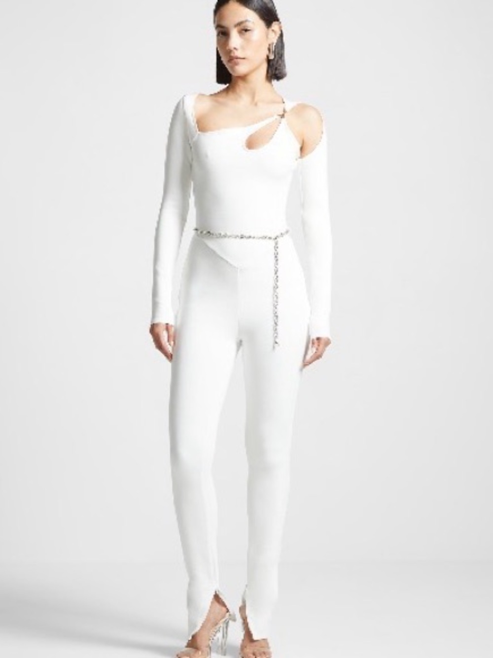 Maniere De Voir White Asymmetric Cutout Skinny Jumpsuit